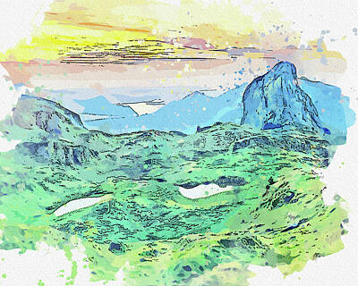 Abstract Skyline Rights Managed Images - Through Alps, watercolor, by Ahmet Asar Royalty-Free Image by Celestial Images