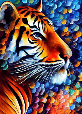 Animals Mixed Media - Tiger Oil Painting by Smart Aviation