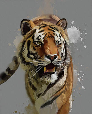 Animals Digital Art - Tiger Vintage V2 by Bekim M