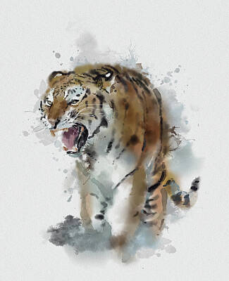 Animals Digital Art - Tiger Watercolor by Bekim M