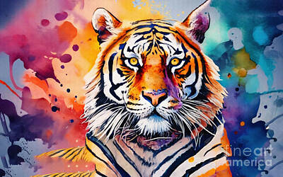 Animals Digital Art - Tiger Wildlife Sunset Predator by Rhys Jacobson