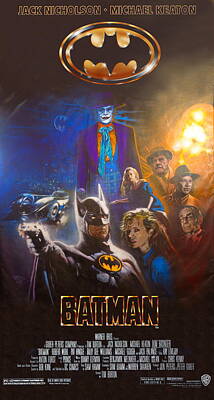 Comics Paintings - Tim Burton Batman 1989 Michael Keaton and Jack Nicholson by Michael Andrew Law Cheuk Yui