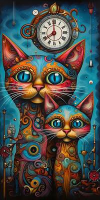 Steampunk Digital Art - Time twins Dreamscape Steampunk Cats  by EML CircusValley