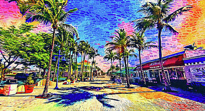 Impressionism Digital Art Rights Managed Images - Times Square, Fort Myers, at sunrise - impressionist painting Royalty-Free Image by Nicko Prints