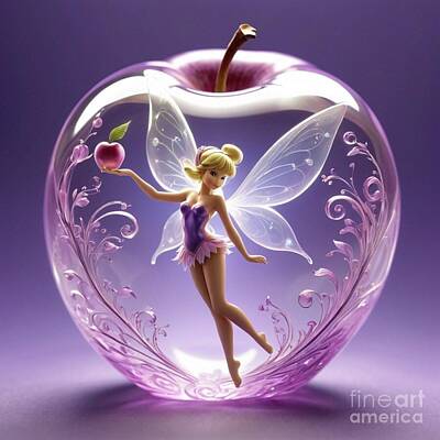 Food And Beverage Paintings - Tinkerbell in a Glass Apple  by Alma Yamazaki
