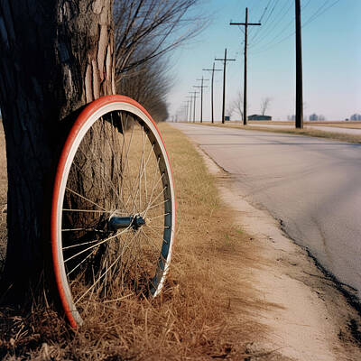 Still Life Digital Art - Tire and Rim Against Roadside Tree by YoPedro