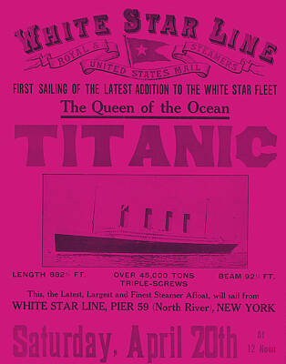 Fight Club Royalty-Free and Rights-Managed Images - Titanic White Star Line Travel Poste by MotionAge Designs