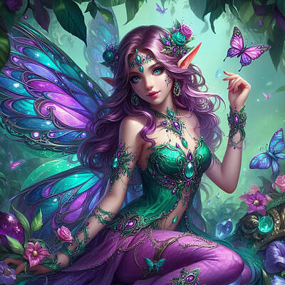 Going Green Royalty Free Images - Enchanted Blossoms - The Green and Purple Fairy Royalty-Free Image by Eve Designs