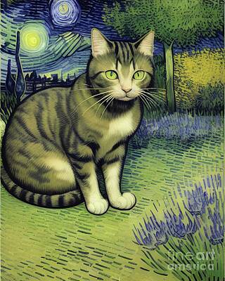 Recently Sold - Impressionism Digital Art Rights Managed Images - Toby on a Starry Night Royalty-Free Image by Mary Machare