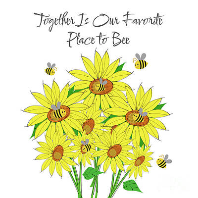 Sunflowers Paintings - Together Is Our Favorite Place To Bee by Tina LeCour