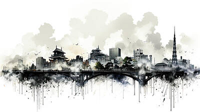 Paris Skyline Digital Art - Tokyo Japan by Evie Carrier