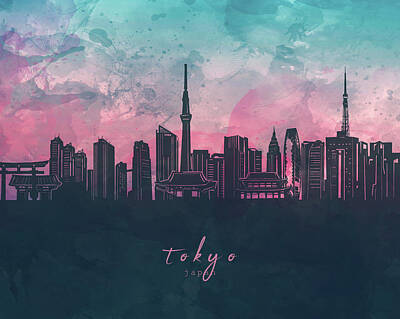 Skylines Digital Art - Tokyo Skyline Panorama by Bekim M