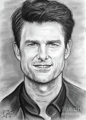 Actors Drawings - Tom Cruise black and white  by Gittas Art
