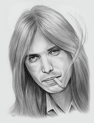 Musician Drawings - Tom Petty - Pencil by Greg Joens