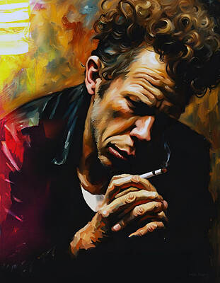 Jazz Mixed Media Royalty Free Images - Tom Waits Moody Portrait Royalty-Free Image by Mal Bray