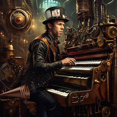 Recently Sold - Steampunk Digital Art - Tom Waits Steampunk by Mal Bray