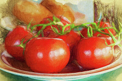 Food And Beverage Mixed Media - Tomatoes and bread by Tatiana Travelways