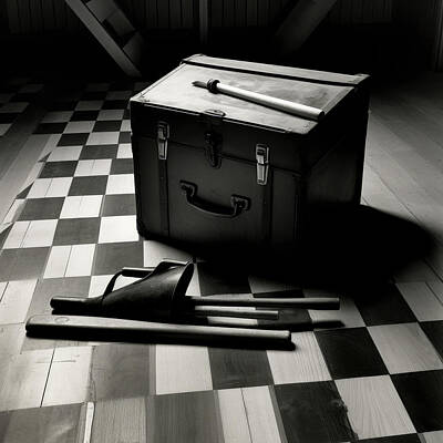 Still Life Digital Art - Tool Chest Sits on Checkered Pattern Floor by YoPedro