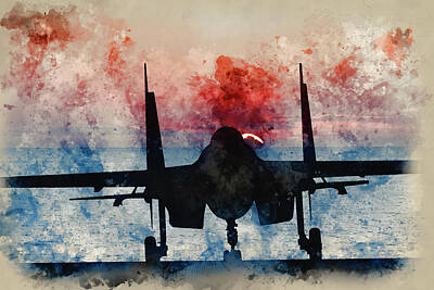 Classic Christmas Movies - Top Gun inspired Fighter Plane Watercolour by Matthew Gibson