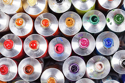 Country Road - Top view of open professional paints in tubes. Multicolor by Michael Dechev