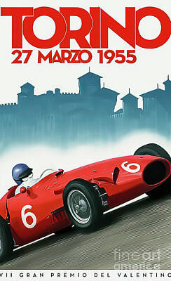 Skylines Drawings - Torino Italy 1955 Grand Prix by M G Whittingham