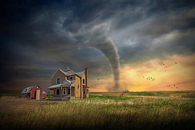 Randall Nyhof Royalty-Free and Rights-Managed Images - Tornado Touchdown by a Farm on the Prairie by Randall Nyhof