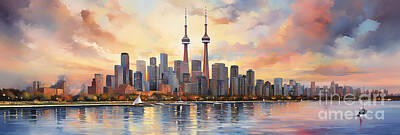 City Scenes Royalty-Free and Rights-Managed Images - Toronto Ontario City Skyline at Sunset  by Asar Studios by Celestial Images