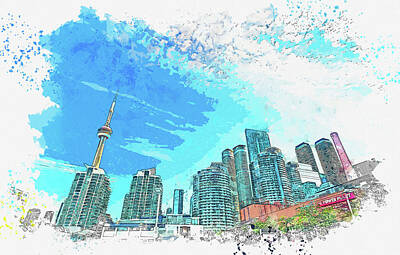 City Scenes Paintings - Toronto Skyline from the Harbourfront, ca 2021 by Ahmet Asar, Asar Studios by Celestial Images