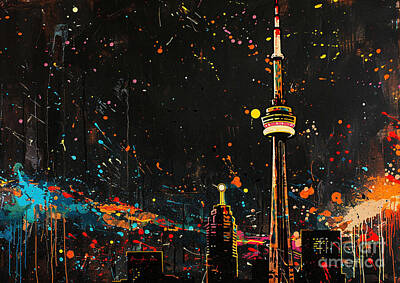 Abstract Skyline Royalty Free Images - Torontos CN Tower rising into the darkness with its lights aglow Royalty-Free Image by Cortez Schinner