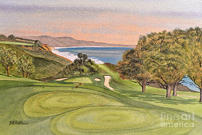 Recently Sold - Sports Paintings - Torrey Pines South Golf Course Hole 6 by Bill Holkham