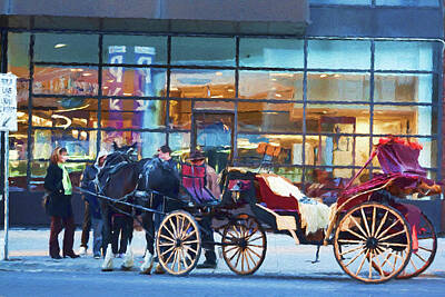 Mammals Mixed Media - Touristic horse carriage at Byward Market, Ottawa by Tatiana Travelways