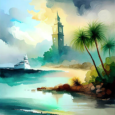 Digital Art Rights Managed Images - Tower at the beach Royalty-Free Image by Gabriel Cusmir