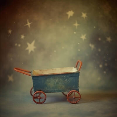Pediatricians Office Rights Managed Images - Toy Wagon in Blue with Red Wheels Royalty-Free Image by Yo Pedro