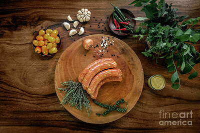 Santas Reindeers Royalty Free Images - Traditional Fresh Homemade English Raw Sausage On Rustic Wood Ta Royalty-Free Image by JM Travel Photography