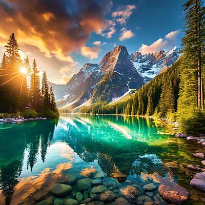 Mountain Digital Art - Tranquil sun by Elizabeth Mix