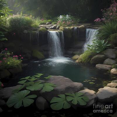 Lilies Digital Art - Tranquil Waters by Paul Featherstone