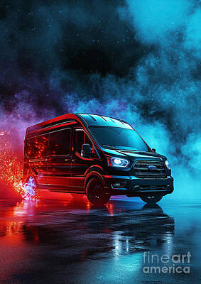 Digital Art - Transit Inferno Ford Chassis Cab in Epic Smoke by Clark Leffler