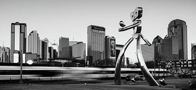 Skylines Royalty-Free and Rights-Managed Images - Traveling Man - Dallas Skyline Panorama - Black and White by Gregory Ballos
