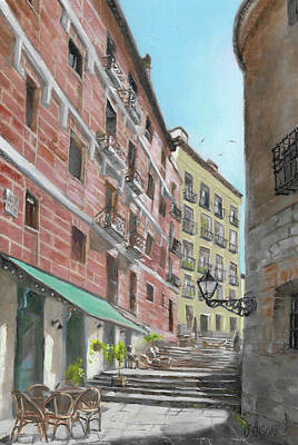City Scenes Paintings - Travesia del Nuncio Madrid de los Austrias, Spain by Victoria de los Angeles Olson