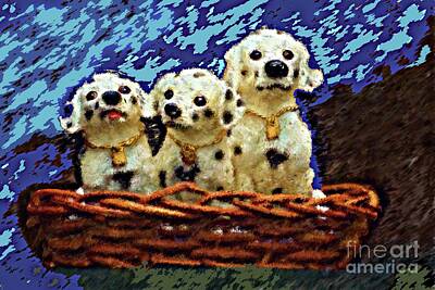 Impressionism Digital Art Rights Managed Images - Three Dalmatians In A Basket Royalty-Free Image by Maria Faria Rodrigues