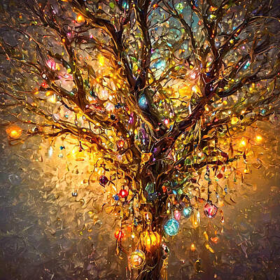 Fantasy Digital Art - Tree of Lights-4 by Sage Photography