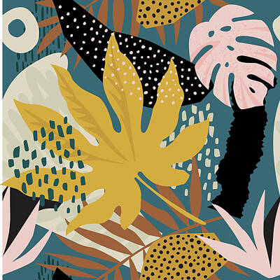 Target Threshold Photography - Trendy seamless exotic pattern with tropical plants and animal prints by Julien