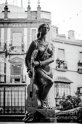 Musician Photos - Triana Flamenco Statue Vertical bw by Eddie Barron