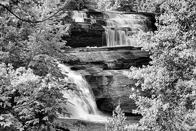 Landscapes Royalty-Free and Rights-Managed Images - Triple Falls Two Top Falls at Dupont North Carolina in Black and White by Carol Montoya