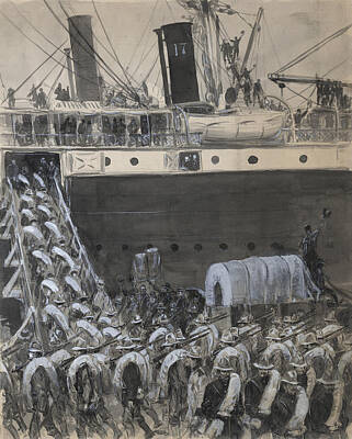 Landmarks Drawings - Troops Boarding Transport Steamer - Spanish-American War - William Glackens by War Is Hell Store