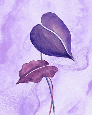 Popsicle Art - Tropical Couple Purple Watercolor Exotic Leaves  by Irina Sztukowski