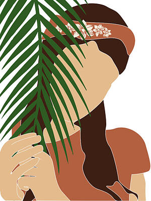 Beach Mixed Media - Tropical Reverie 12 - Modern, Minimal Illustration - Girl and Palm Leaves - Aesthetic Tropical Vibes by Studio Grafiikka