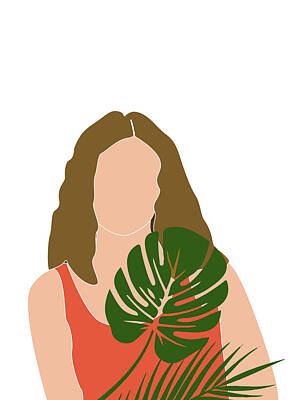 Beach Mixed Media - Tropical Reverie 18 - Modern, Minimal Illustration - Girl and Palm Leaves - Aesthetic Tropical Vibes by Studio Grafiikka