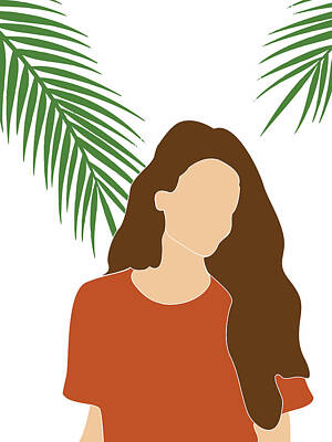 Beach Mixed Media - Tropical Reverie 9 - Modern, Minimal Illustration - Girl and Palm Leaves - Aesthetic Tropical Vibes by Studio Grafiikka