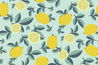 Floral Drawings Rights Managed Images - Tropical seamless pattern with yellow lemons Royalty-Free Image by Julien
